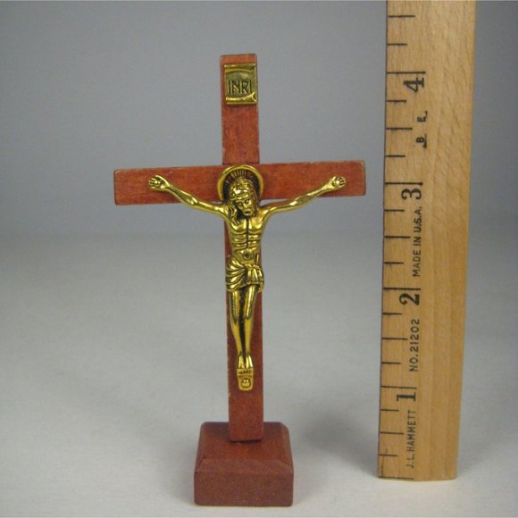 Saint Jude Miniature Portable Wooden Standing Crucifix Stand 4 in Metal Cross - Picture 2 of 7